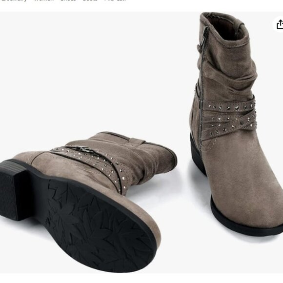 Women's Mid Calf Boot,Round Toe Low Heel Comfort Slouchy Bootie with Side Zipper - Picture 2 of 5